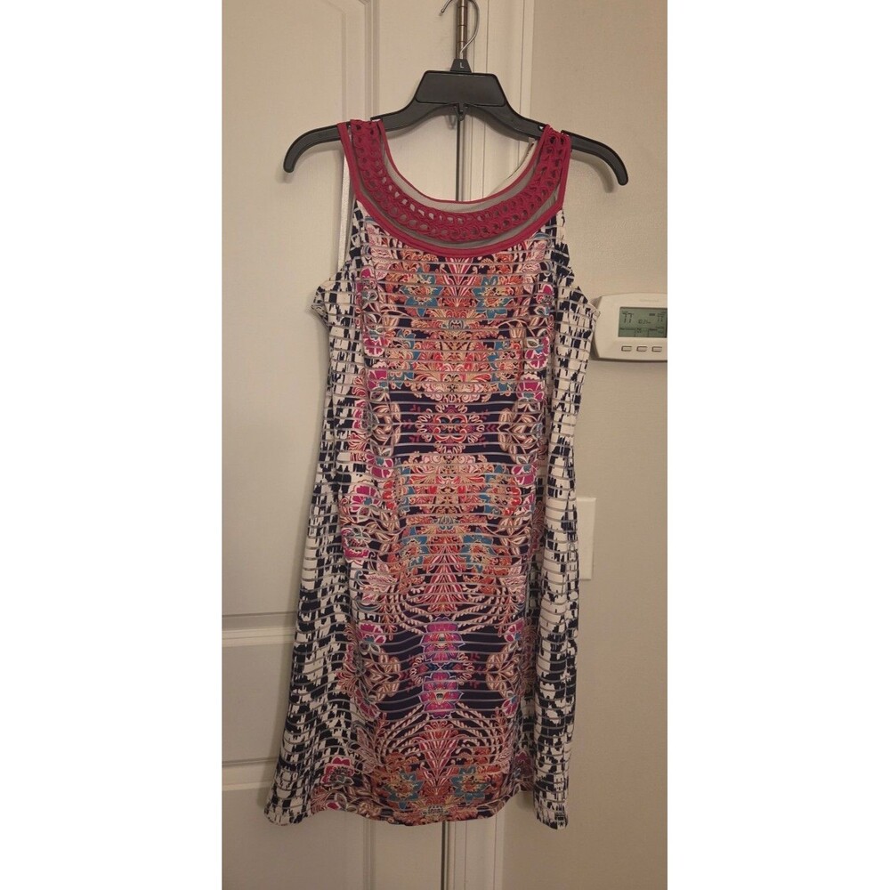 Sandra Darren Sleeveless Shift Dress in Multicolored Patterns Size 10